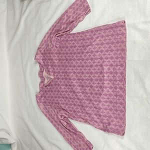 L.L. Bean Long Sleeve V Neck Purple Lavender Pink Squared Pattern Size Medium